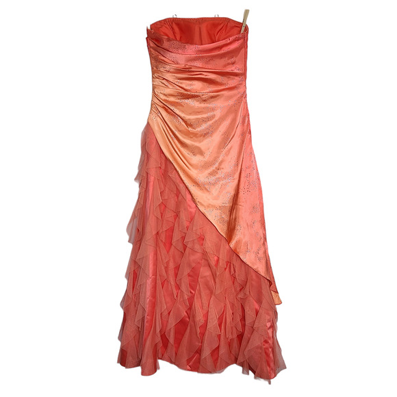 Y2K Prom Dress 7 8 Strapless Glitter Orange Jump Apparel - Picture 2 of 5